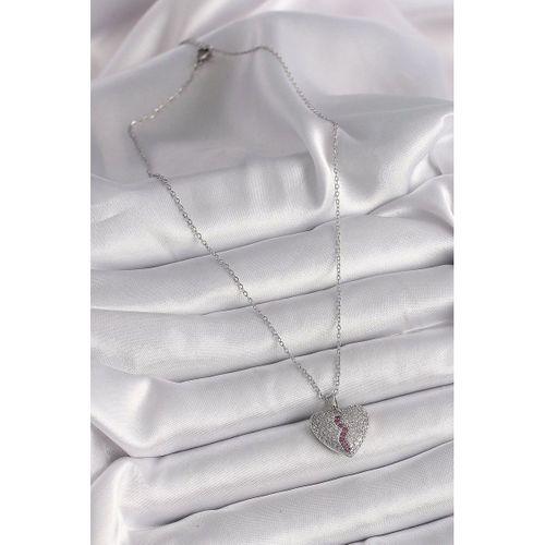 pilelistore 316L Çelik Gümüş Renk Zincir Zirkon Taşlı Kalp Model Kadın Kolye - TJ-BKO9645