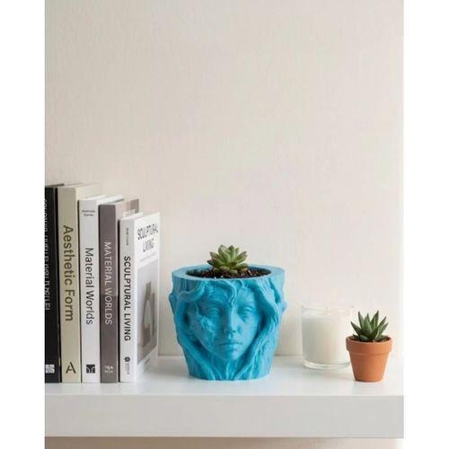 Sanatsal Kadın Yüzü Ağaç Detaylı 3d Baskı Dekoratif Vazo Saksı