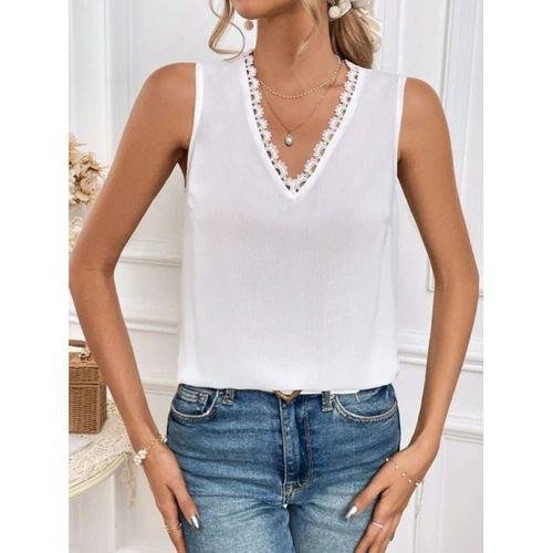 Kadı Askılı V Dantel Yakalı Sırttan Bağcıklı Sandy Bluz