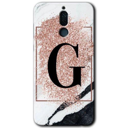 Huawei Mate 10 Lite Kılıf HD Desen Baskılı Arka Kapak - Pembe Mermer Desenli G Harfi