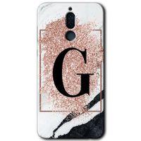 Huawei Mate 10 Lite Kılıf HD Desen Baskılı Arka Kapak - Pembe Mermer Desenli G Harfi