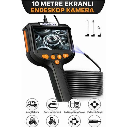 Monitörlü Tek Kameralı 10 Mt Sert Kablo Yılan Endoskop Kamera 5,5 Mm 4.3 Inc Ekran Ip67 Su Geçirmez Led Işıklı