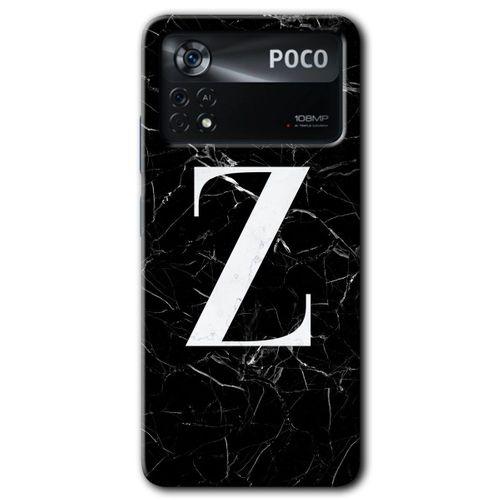 Potkal Hediye Fabrikası Poco x4 Pro Kılıf HD Desen Baskılı Arka Kapak - Siyah Mermer Desenli Z Harfi