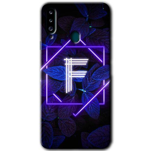 MRCİLETİSİM Samsung Galaxy A20s Kılıf Baskılı Kapak - Dark Neon Yaprak F Harfi +Tam Ekran Koruyucu