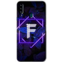 MRCİLETİSİM Samsung Galaxy A20s Kılıf Baskılı Kapak - Dark Neon Yaprak F Harfi +Tam Ekran Koruyucu