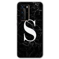 Huawei P40 Pro Kılıf HD Desen Baskılı Arka Kapak - Siyah Mermer Desenli S Harfi