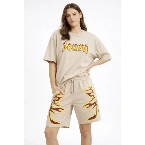 Bej Oversize Baskılı Tişört Şort Takım Cepli Şort Yazlık Rahat Günlük Kombin - Bej