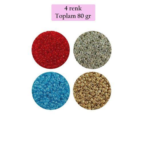 Dökme Cam Kum Boncuk (11/0) 2 mm - 4 Renk - Toplam 80 Gram -  BNC404