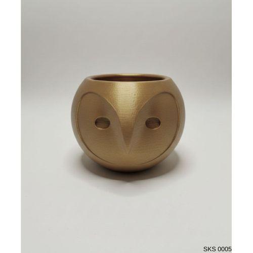 Gold Baykuş Figürlü Mini Dekoratif Saksı 6 Cm Masaüstü Ofis Dekoru