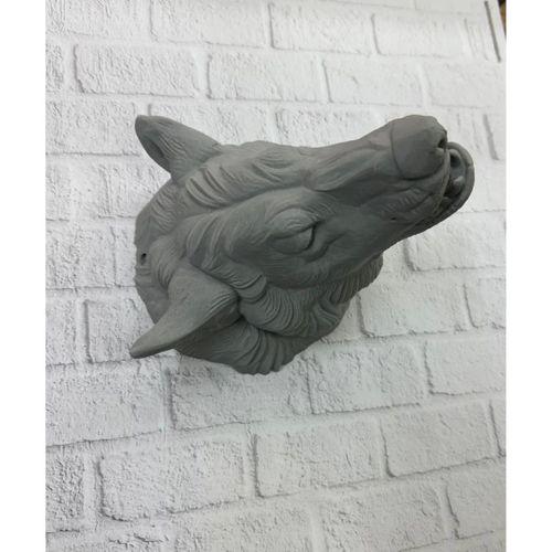 Gri Kurt Duvar Dekoru Asılabilir Dekoratif Heykel Tasarım