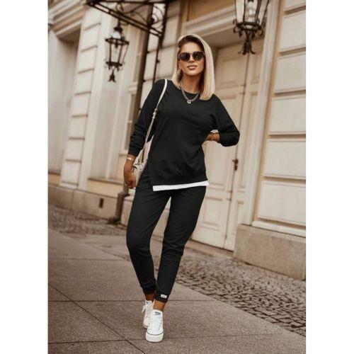 Kadın Uzun Kollu Bisiklet Yaka Yandan Fermuarlı Viskon Iki Iplik Bluz Ve Pantolon Ikili Takım