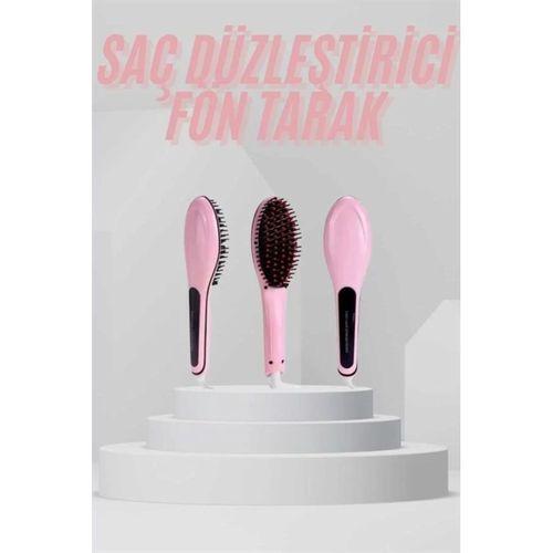 Elektrikli Saç Düzleştirici Tarak Saç Düzleştirici Fırça Sıkı Dişli Pembe