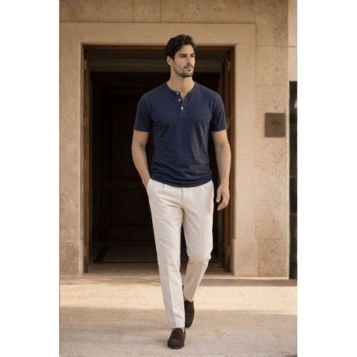 Edgar Regular Fit 3 Düğmeli Pat Flamlı Suprem Kumaş Pis Yaka Erkek T-Shirt - Lacivert