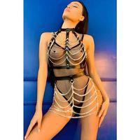 Zincirli Crop Ve Etek Harness Alt Üst Takım, Festival Sahne Giysileri - Brf1006