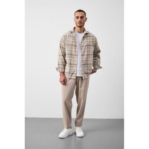 Jasper Relaxed Fit Pamuklu İnce Çizgili Oduncu Erkek Gömlek - Hardal
