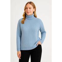 Balıkcı Yaka Bağazlı Triko Kazak Pamuklu Kalın Fitilli Dokuma - Bebek Mavisi