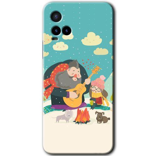 MRCİLETİSİM Vivo Y33s Kılıf HD Desen Baskılı Arka Kapak+Temperli Cam - Kış Pikniği