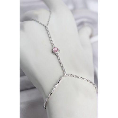 Gümüş Renk Pirinç Zirkon Taşlı Pembe Kalp Model Şahmeran