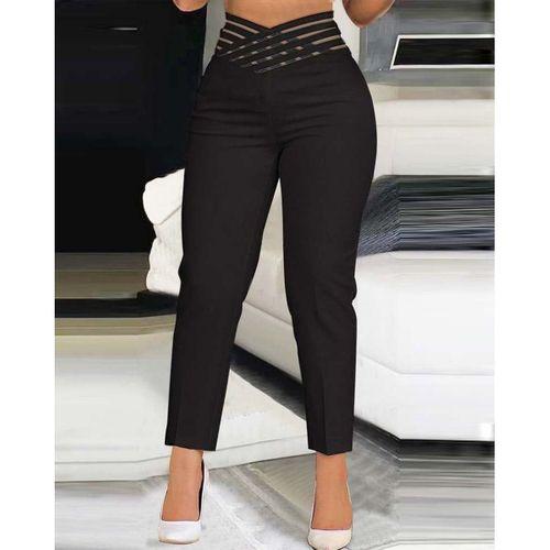 Kadın Yüksek Bel çapraz şerit Detaylı Ithal Krep Pantolon