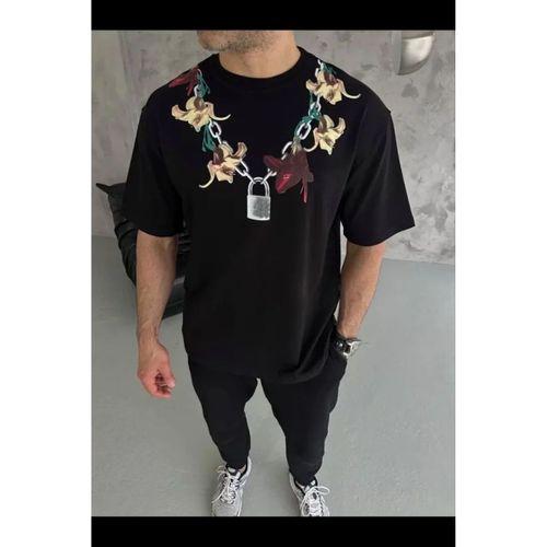 Erkek Baskılı T-Shirt Kısa Kol Bisiklet Yaka Regular Fit Rahat Kalıp Günlük Tişört - Siyah