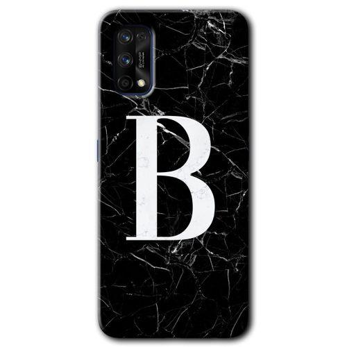 MRCİLETİSİM Realme 7 Pro Kılıf HD Desen Baskılı Arka Kapak + Temperli Cam - Siyah Mermer Desenli B Harfi