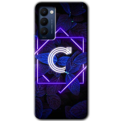 MRCİLETİSİM Tecno Camon 18P Kılıf HD Desen Baskılı Arka Kapak+Temperli Cam - Dark Neon Yaprak C Harfi