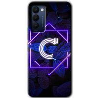 MRCİLETİSİM Tecno Camon 18P Kılıf HD Desen Baskılı Arka Kapak+Temperli Cam - Dark Neon Yaprak C Harfi