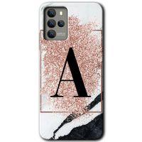 Omix X700 Kılıf HD Desen Baskılı Arka Kapak - Pembe Mermer Desenli A Harfi