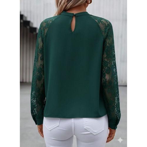 Kadın Uzun Dantel Kollu Yuvarlak Yakalı Sandy Bluz