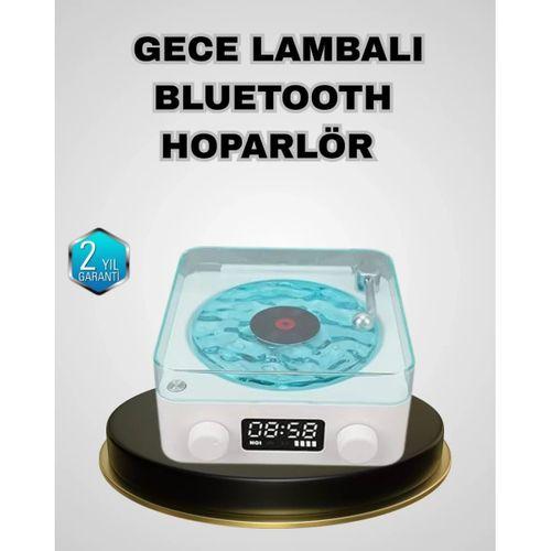 Bluetooth Hoparlörlü Gece Lambası Dijital Saat Ekranlı Su Dalgası Efektli Dekoratif