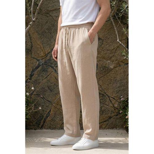 Baggy Kalıp Müslin Kumaş Pantolon - Orta Bej