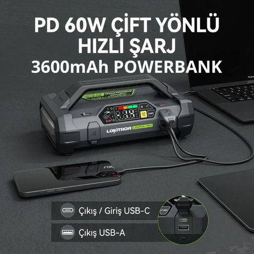 Lokithor JA3000PRO 12V 3000Amp LiFePO4 Akıllı Akü Takviye + Pompa + Powerbank + Led Lamba