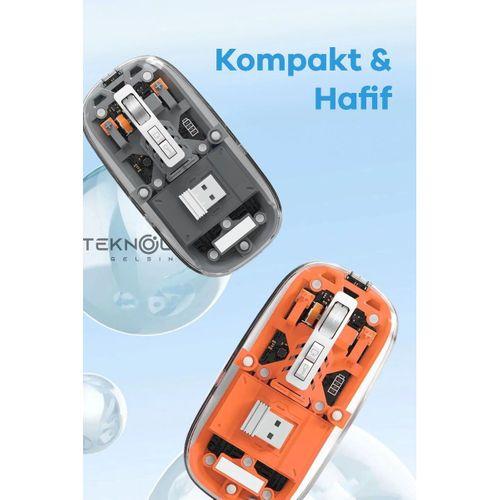 Bluetooth Usb Çift Modlu Sessiz Mouse, Şeffaf Mıknatıslı Kapaklı, Type-c Şarjlı, Dpı Ayarlı, Kablosuz 10m Çekim Mesafeli, Masaüstü Kısayol Tuşlu, Taşınabilir Şarjlı Mouse Turuncu