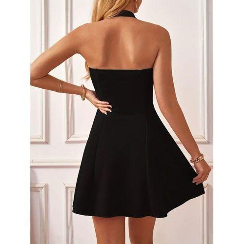 Kadın Boyundan Askılı Sırtı Açık Ithal Krep Mini Elbise