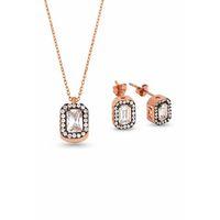 Gümüş Elmas Montür Set Kadın Gümüş Kolye Küpe Set
