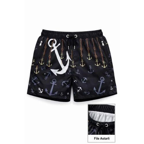 Deniz Şortu Fermuarlı Cepli File Astarlı Hızlı Kuruyan Premium - Siyah