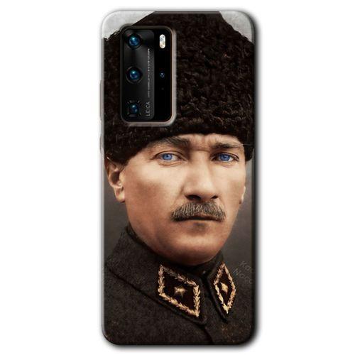 MRCİLETİSİM Huawei P40 Pro Kılıf HD Desen Baskılı Arka Kapak + Temperli Cam - Başkomutan Atatürk