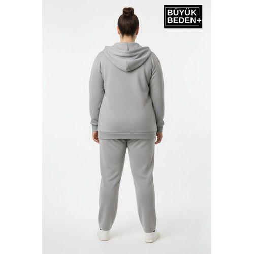 Kadın Büyük Beden Kapüşonlu Fermuarlı N Baskılı Sweatshirt Hırka SPR26BHRK922