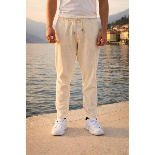 Meridian Kumaş Relaxed Fit %100 Pamuklu Jogger Erkek Yazlık Eşofman Altı Pantolon - Ekru