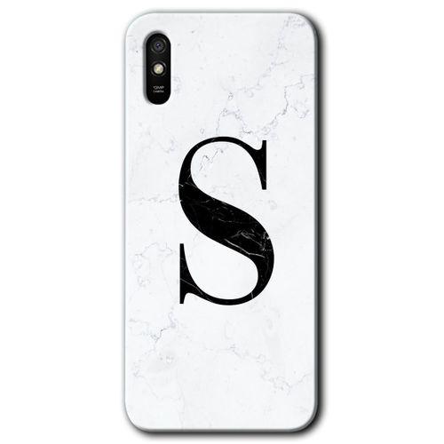 BeRa Aksesuar  Xiaomi Redmi 9A Kılıf Baskılı Kapak - Beyaz Mermer Desenli S Harfi +Tam Kaplayan Mat Seramik