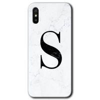 BeRa Aksesuar  Xiaomi Redmi 9A Kılıf Baskılı Kapak - Beyaz Mermer Desenli S Harfi +Tam Kaplayan Mat Seramik