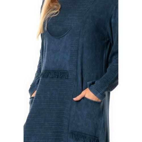 Uzun Kol Gamze Cep Detaylı Sonbahar ve Kışlık Uzun Triko Elbise İndigo indg