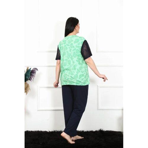 Kadın 5xl-6xl-7xl-8xl Büyük Beden Kısa Kol Pijama Takım Yeşil