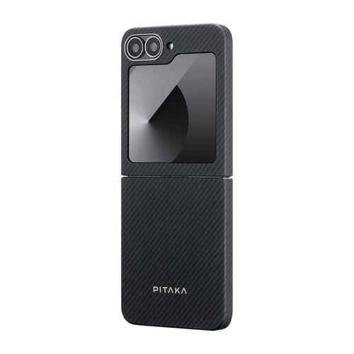 Galaxy Z Flip 6 Kılıf M-safe Şarj Özellikli 600D Aramid Fiber Pitaka Ultra-Slim Classic Serisi Black-Grey Twill Kapak