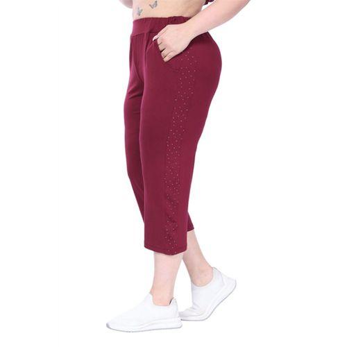 Melsay Butik Bordo Kısa Kollu Yarım Taş Baskılı Viskon Kapri Takım