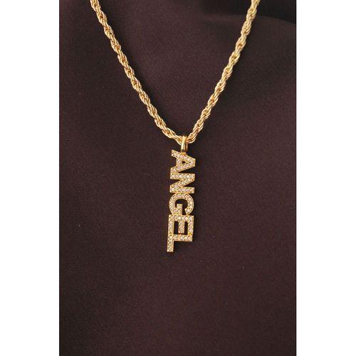 Altın Renk Zirkon Taşlı Melek Yazılı Kolye