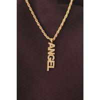 Altın Renk Zirkon Taşlı Melek Yazılı Kolye