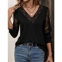 Kadın Uzun Kollu V Dantel Yakalı Viskon Bluz