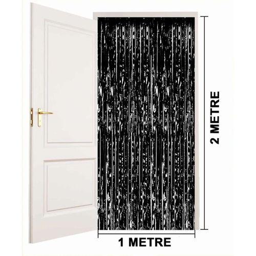 Siyah Ekstra Metalize Parlak Saçaklı Arka Fon Perde