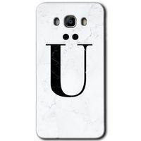 MRCİLETİSİM Samsung Galaxy J7 2016 Kılıf HD Desen Baskı Arka Kapak + Temperli Cam - Beyaz Mermer Desenli Ü Harf